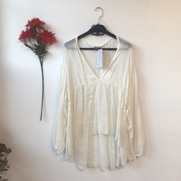 NWT ZARA Light Longsleeve Off White Blouse - Picture 1 of 4
